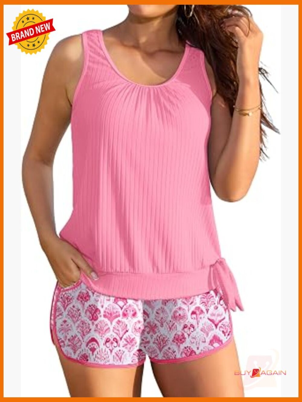 Blouson Tankini 2 Piece with Tummy Control Swim Shorts Pockets